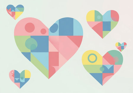 Valentine's day background with hearts and geometric shapes. Vector illustration.