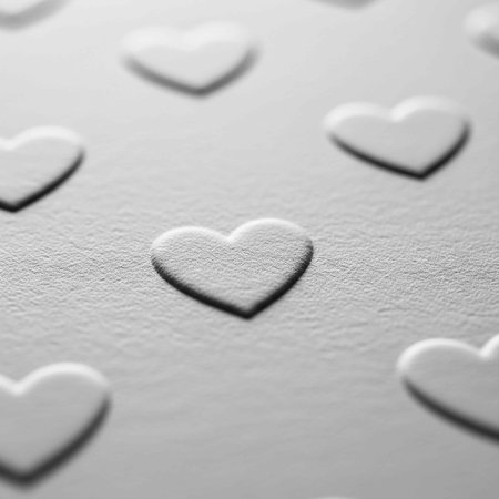 Valentine's day background, white hearts on a gray backgroundの写真素材