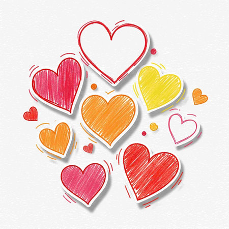 Valentine's day background with colorful hearts. Vector illustration.の写真素材