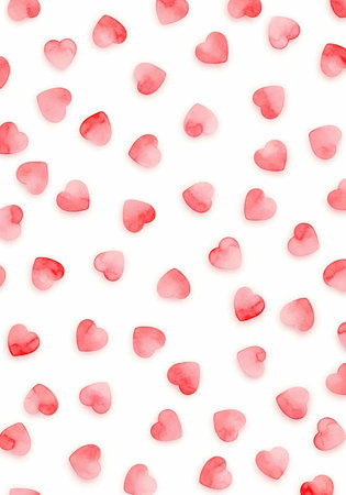 Seamless pattern with red hearts on a white background. Watercolor illustration.の写真素材
