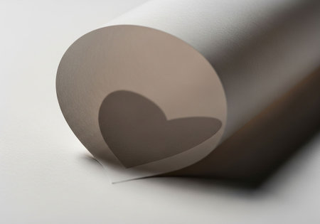 Paper with heart shape on white background, valentines day concept