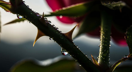 Water drops on a rose bud in the early morning, close up