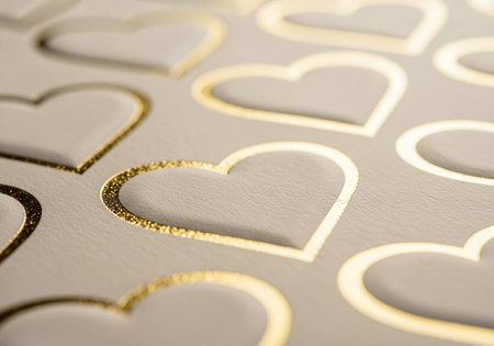 Close-up of gold hearts on a white background. Macro.の写真素材