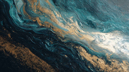 Marble abstract acrylic background. Blue marbling artwork texture. Agate ripple pattern. Gold powder.の写真素材