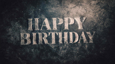 Happy Birthday text on grunge dark background. Greeting card.の写真素材