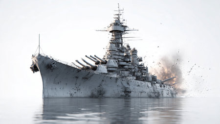 The battle ship is in the water. 3d render. Vintage style.の写真素材