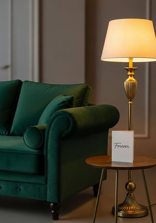Luxury living room interior with armchair, table lampの写真素材