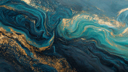 Marble abstract acrylic background. Blue marbling artwork texture. Agate ripple pattern. Gold powder.の写真素材