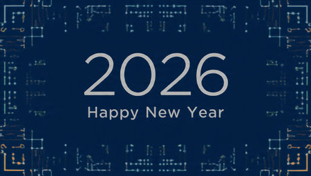 Happy New Year text on a dark background, vector illustration.
