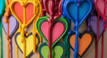 Colorful heart shape cake for Valentine's Day. Close up.の写真素材