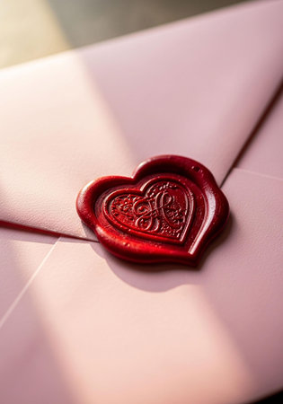 Red heart on a pink envelope. Valentine's day. Love.の写真素材