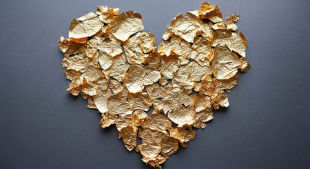 Gold heart on a black background. Valentine's Day. Place for text.の写真素材