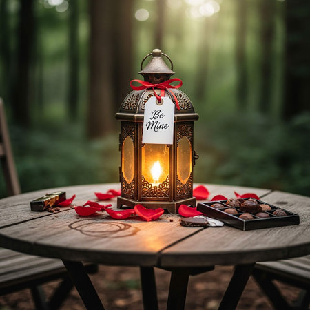 Lantern in the forest.の写真素材