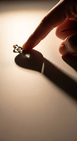 Close up of a woman's hand holding a key on a white backgroundの写真素材