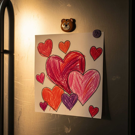 Love card with hearts on a wall in the room. Valentine's Day.の写真素材