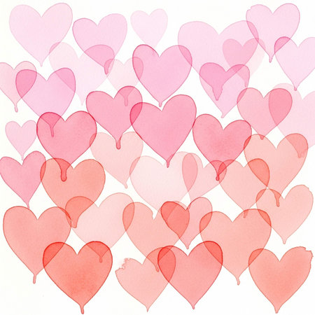 Valentine's day background. Hand drawn watercolor hearts.