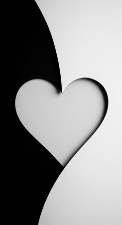 Two hearts in black and white paper. Valentines day background.の写真素材