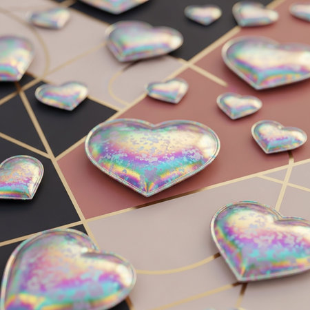 Valentines day background with hearts. 3d render illustration.の写真素材
