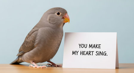 You make my heart sing letter with a parrot and a white cardの写真素材