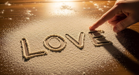 \Word \"\"love\"\" written on the flour\""の写真素材