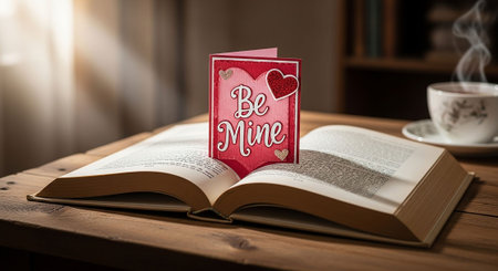 Romantic love message on a book with a cup of coffee in the backgroundの写真素材