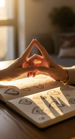 Hands of businesswoman doing yoga at home. Concept of healthy lifestyleの写真素材