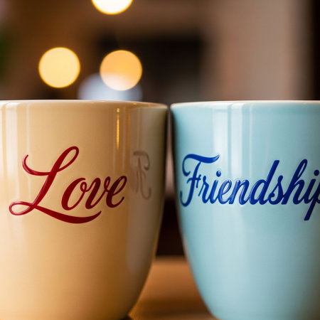 Coffee cups with the word love.の写真素材