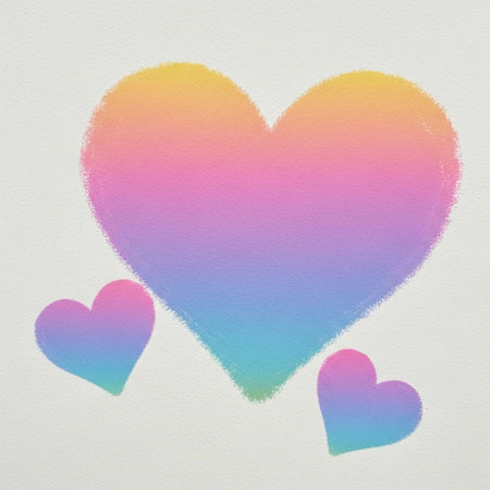 Rainbow heart on white paper background with copy space for text.の写真素材
