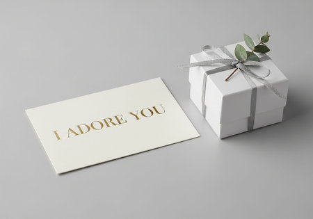 I adore you card with gift box and eucalyptus branch