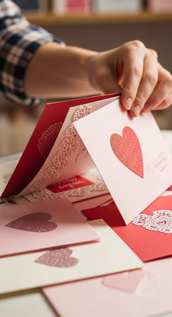 Close-up image of female hands holding envelope with valentine card