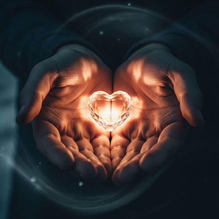 Heart in the hands of a man on a dark background. 3d renderingの写真素材