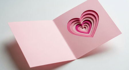 pink paper heart on white background. valentine's day conceptの写真素材