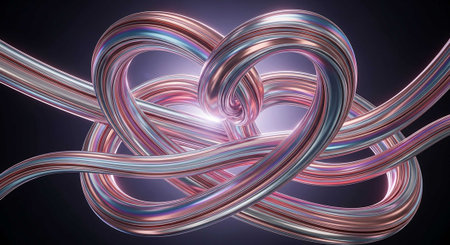 3d rendering of a heart shaped knot on a black background.の写真素材