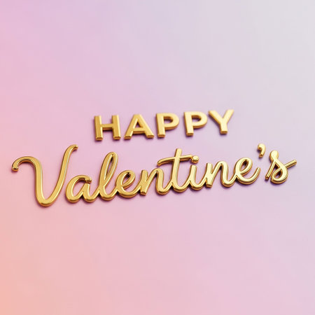 3D Illustration of the Happy Valentines Day background with golden textの写真素材