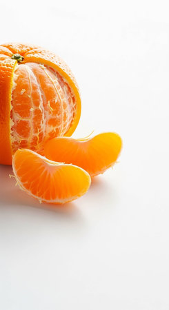 Peeled tangerine on a white background. Shallow depth of field.の写真素材
