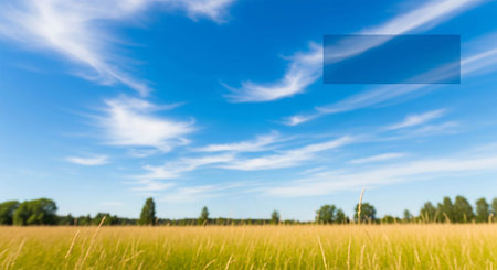 image of grass field and blue sky with white clouds closeup.の写真素材