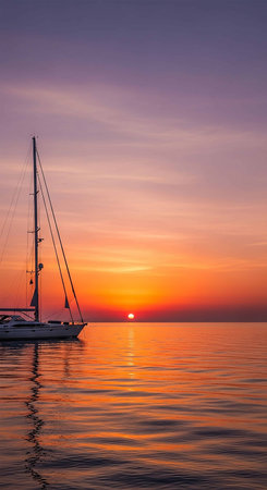 Sailing yacht at sunset in the Adriatic Sea, Croatiaの写真素材