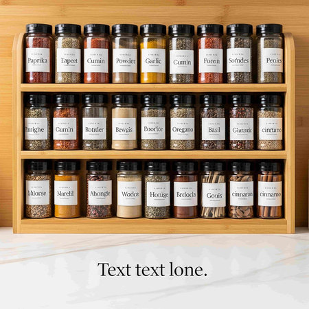 Wooden shelf with different types of spices and herbs in glass jars