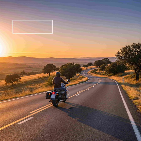 Motorcyclist on the road at sunset in the Australian outback