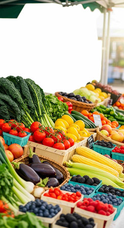 Fresh fruits and vegetables at the farmers market. Healthy food concept.