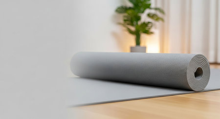 Yoga mat on the floor in the living room. 3d renderingの写真素材