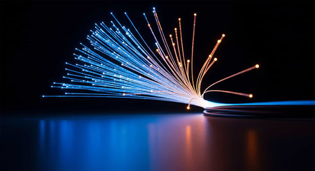 Fiber optical network cables, 3d rendering computer digital background.の写真素材