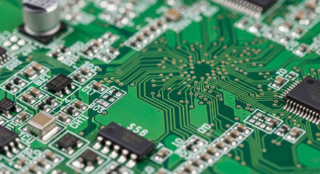 Electronic circuit board close-up. Electronic computer hardware technology.の写真素材