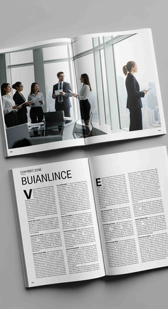 Business magazine layout with business people on grey background. 3D renderingの写真素材
