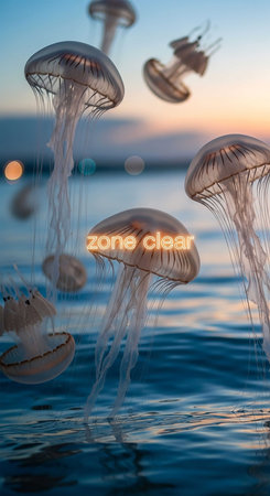 Jellyfish in the ocean at sunset. Conceptual image.