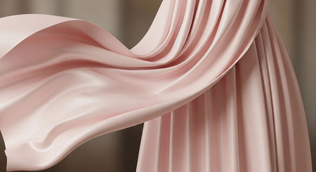 Curtain of pink satin fabric. 3d render illustration.の写真素材