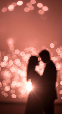 Silhouette of a couple in love on bokeh background