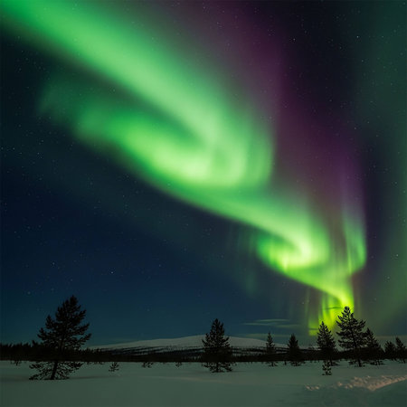 Aurora borealis, northern light in the night sky.の写真素材