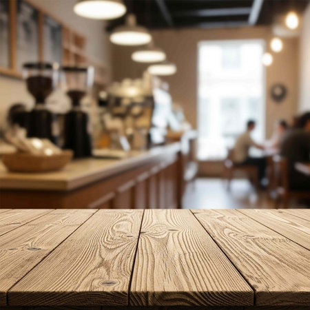 Table Top And Blur Interior of a Coffee Shop or Cafeteria