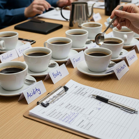 A cup of coffee on the table in a coffee shop.の写真素材